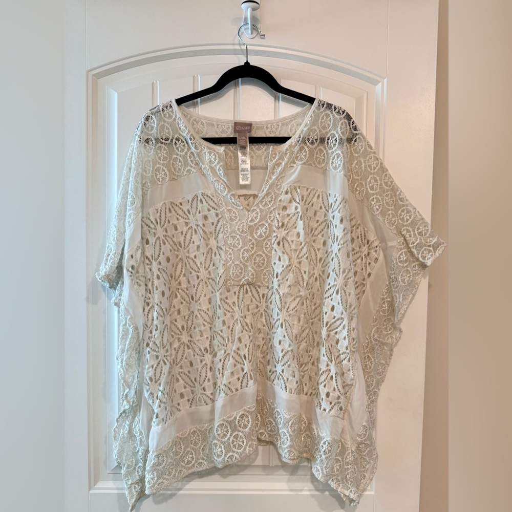 Chico's Ivory Poncho Style Lace Blouse Cover Up Layering